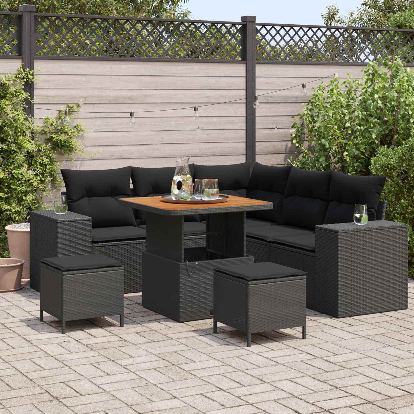 Gartensofa-set 8 stk. Schwarz Poly-Rattan