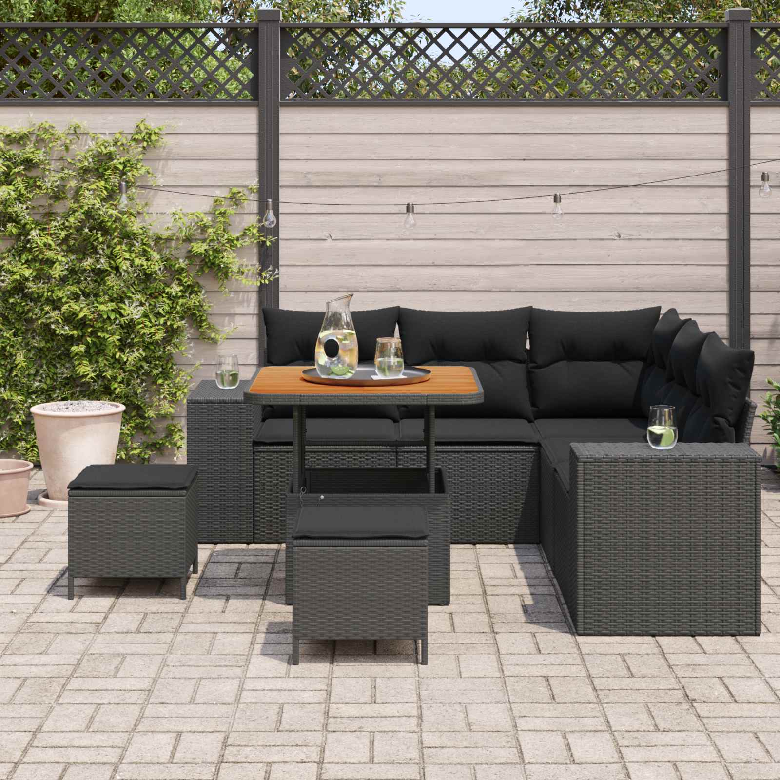 Gartensofa-set 8 stk. Schwarz Poly-Rattan