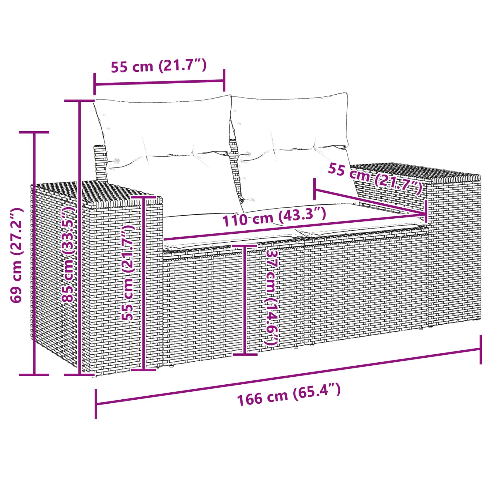 Gartensofa-set 8 stk. Schwarz Poly-Rattan