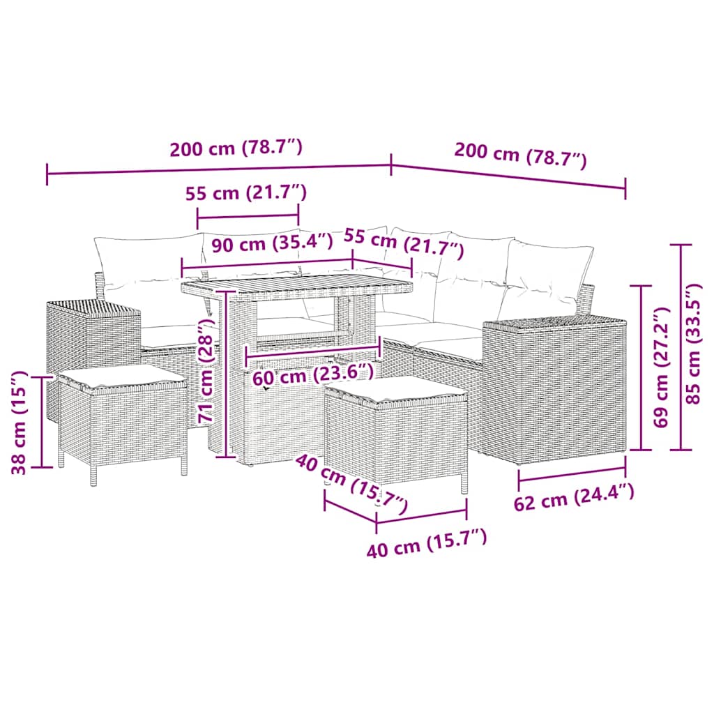 Gartensofa-set 8 stk. Beige Poly-Rattan