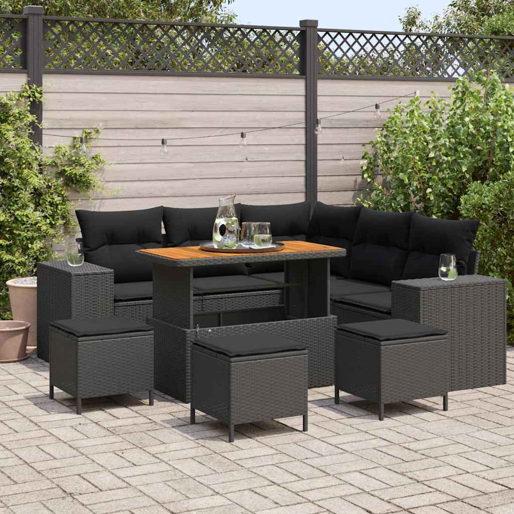 Gartensofa-set 9 stk. Schwarz Poly-Rattan