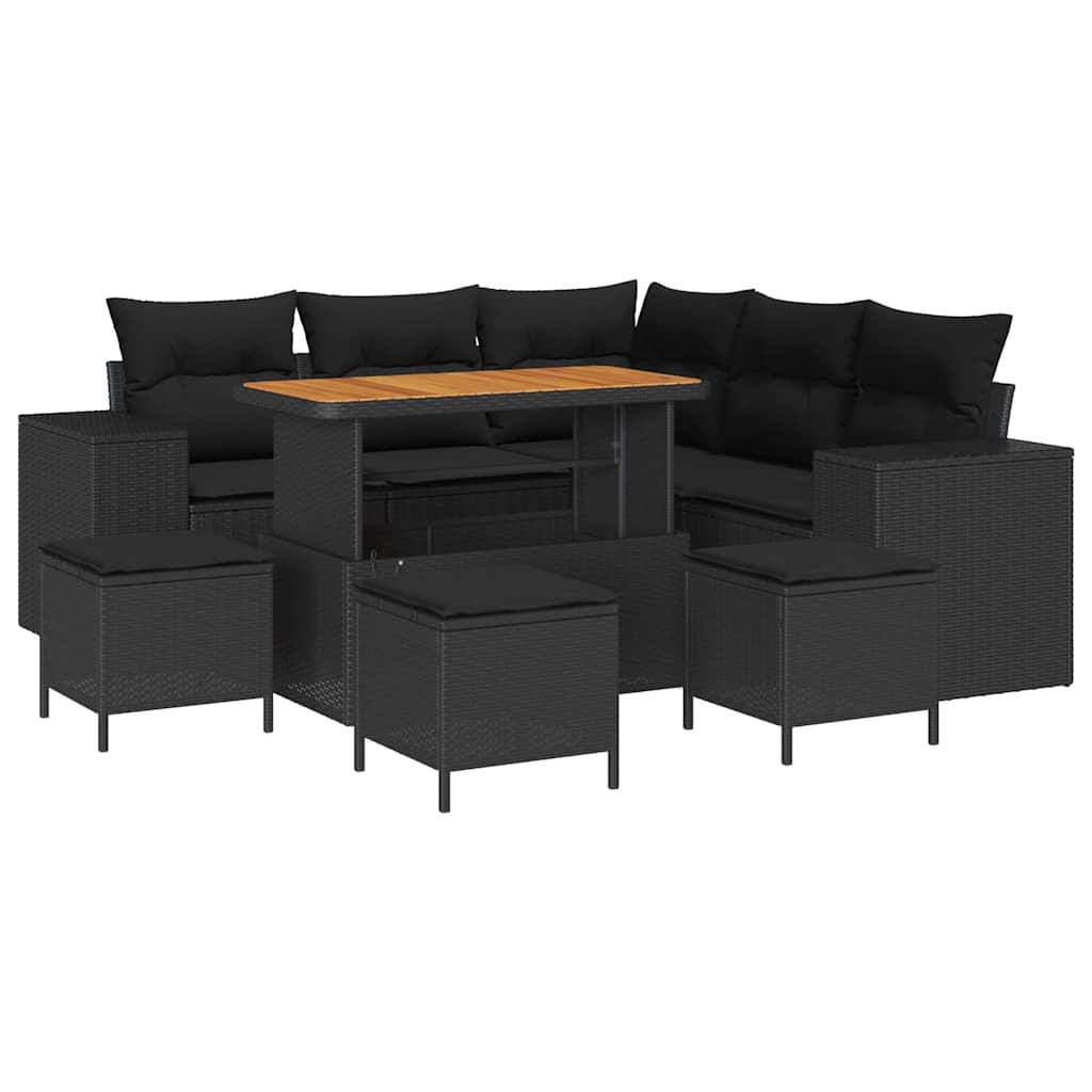 Gartensofa-set 9 stk. Schwarz Poly-Rattan
