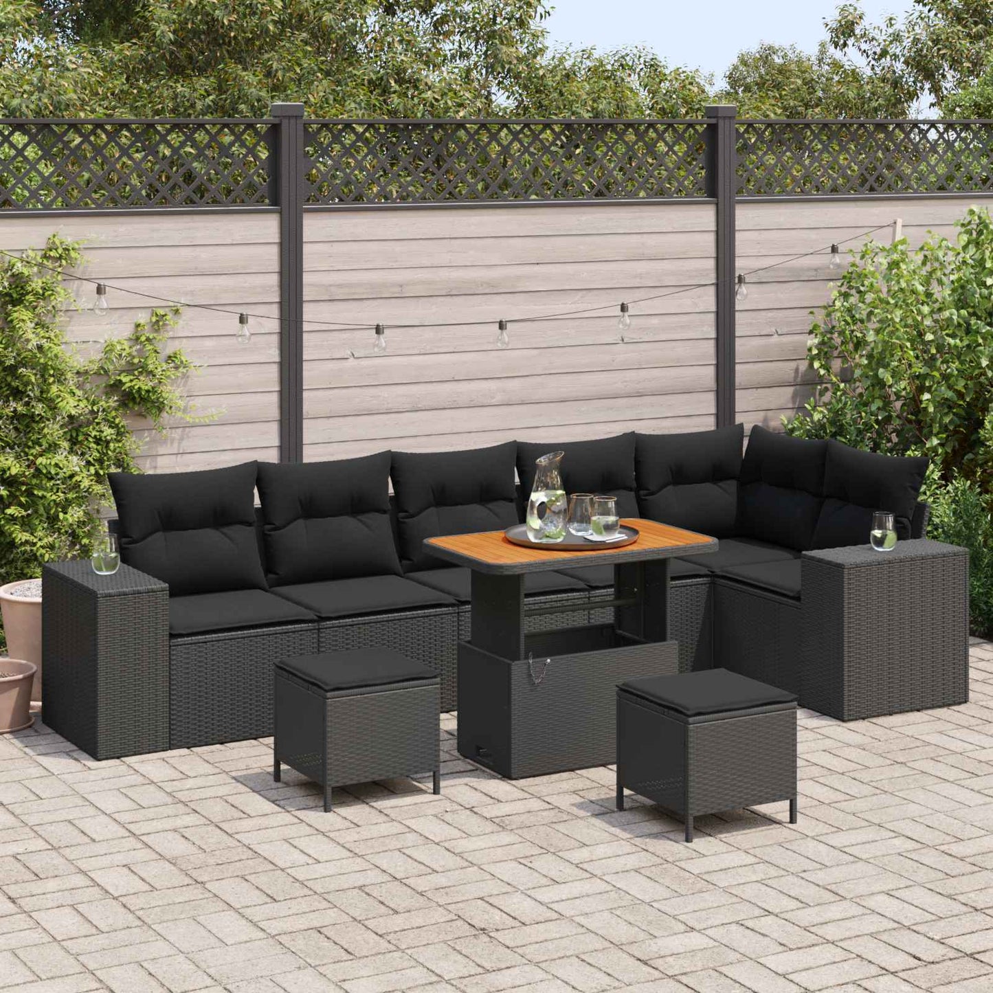 Gartensofa-set 9 stk. Schwarz Poly-Rattan