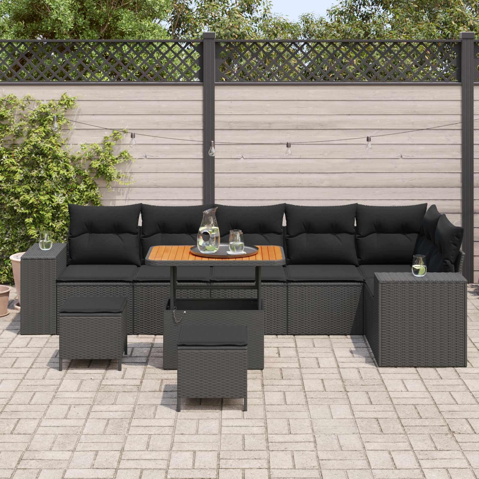 Gartensofa-set 9 stk. Schwarz Poly-Rattan