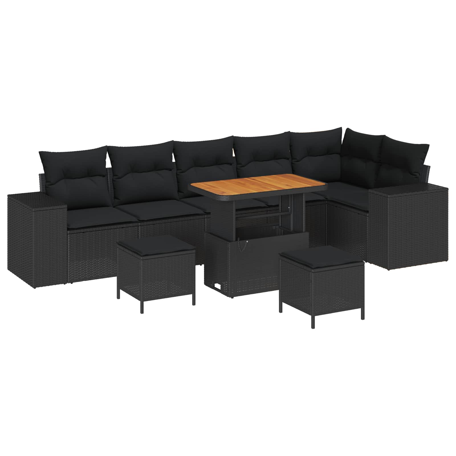 Gartensofa-set 9 stk. Schwarz Poly-Rattan