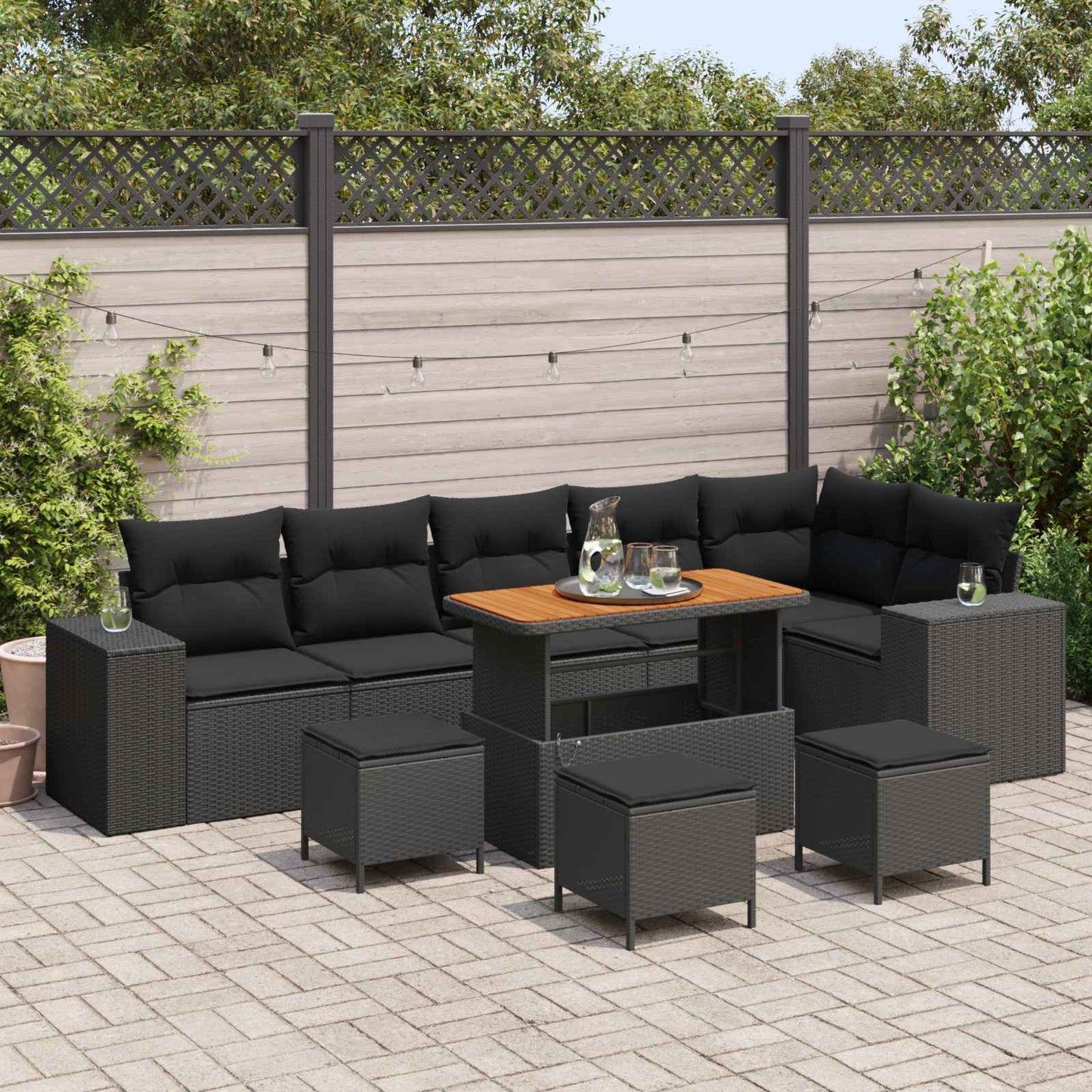Gartensofa-set 10 Stk. Schwarz Poly-Rattan