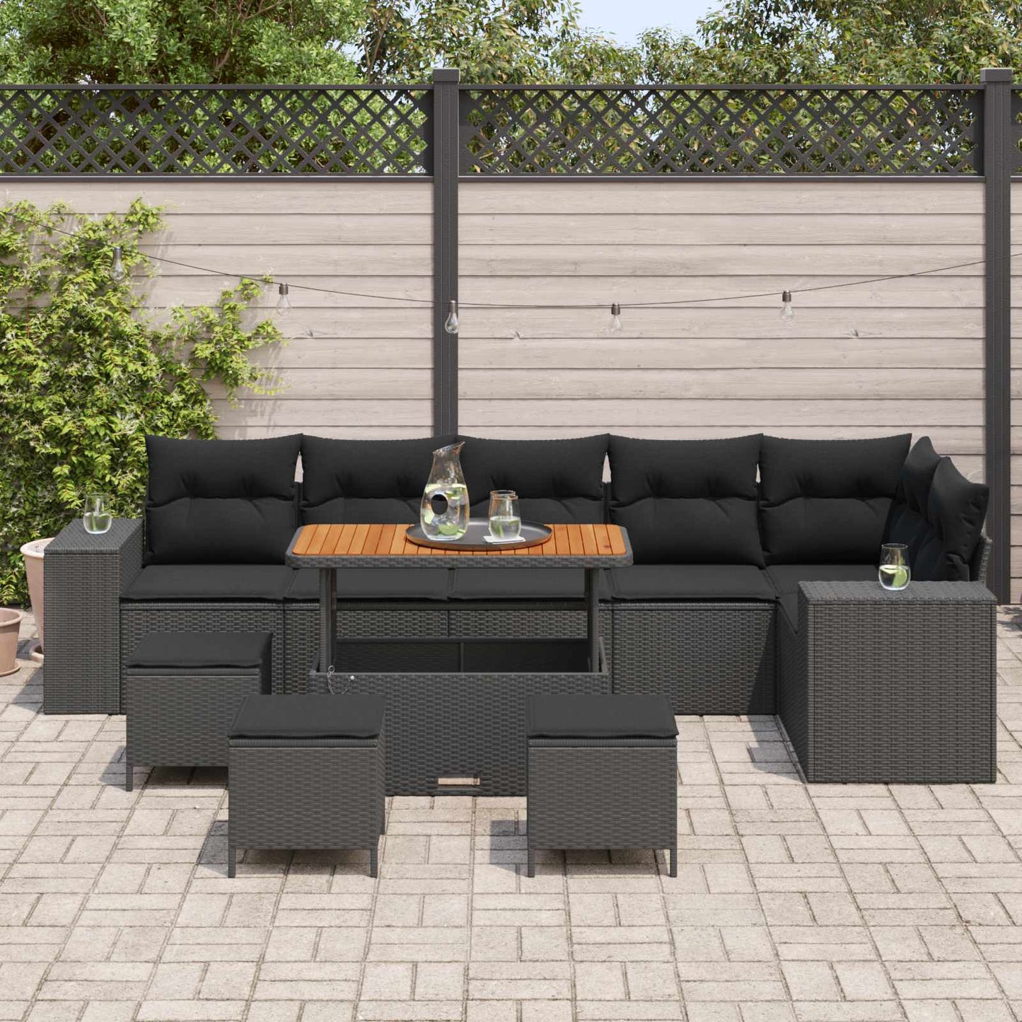 Gartensofa-set 10 Stk. Schwarz Poly-Rattan