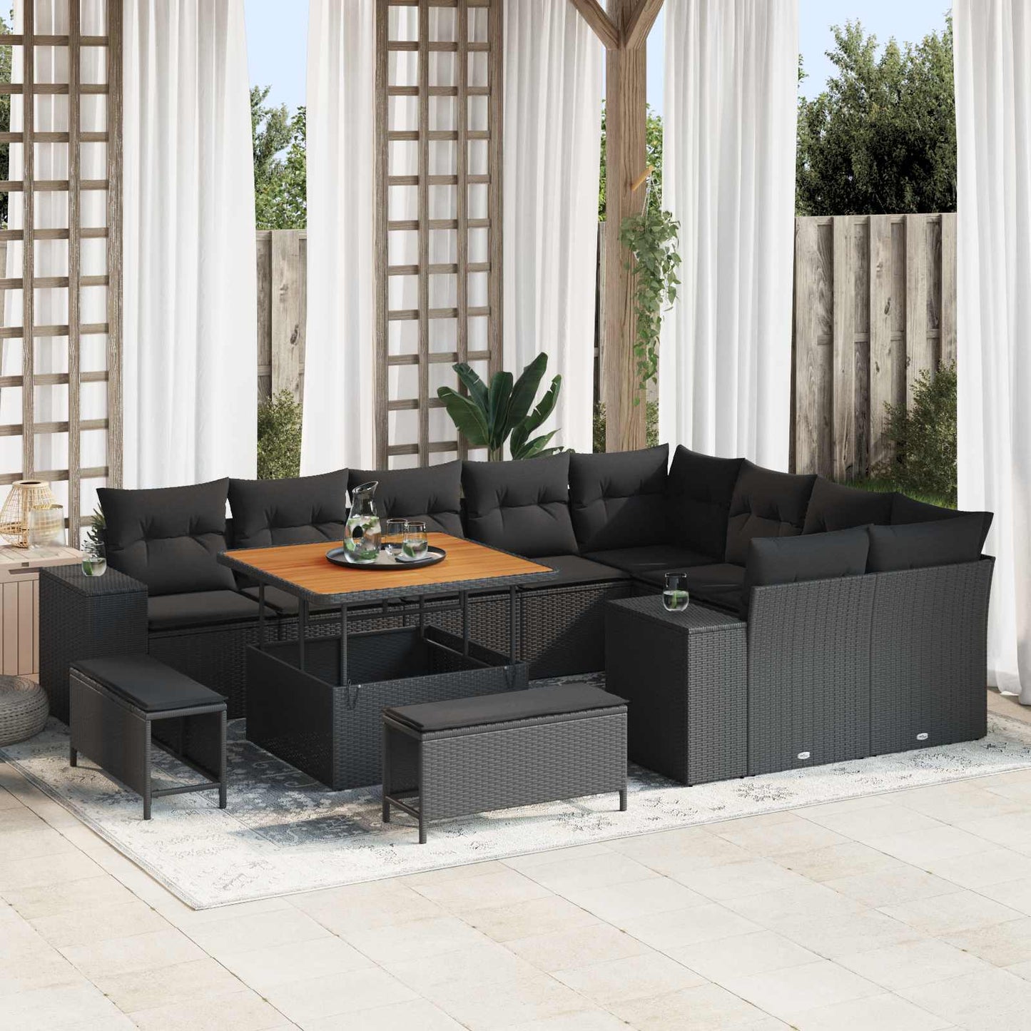 Gartensofa-set 12 stk. Schwarz Poly-Rattan