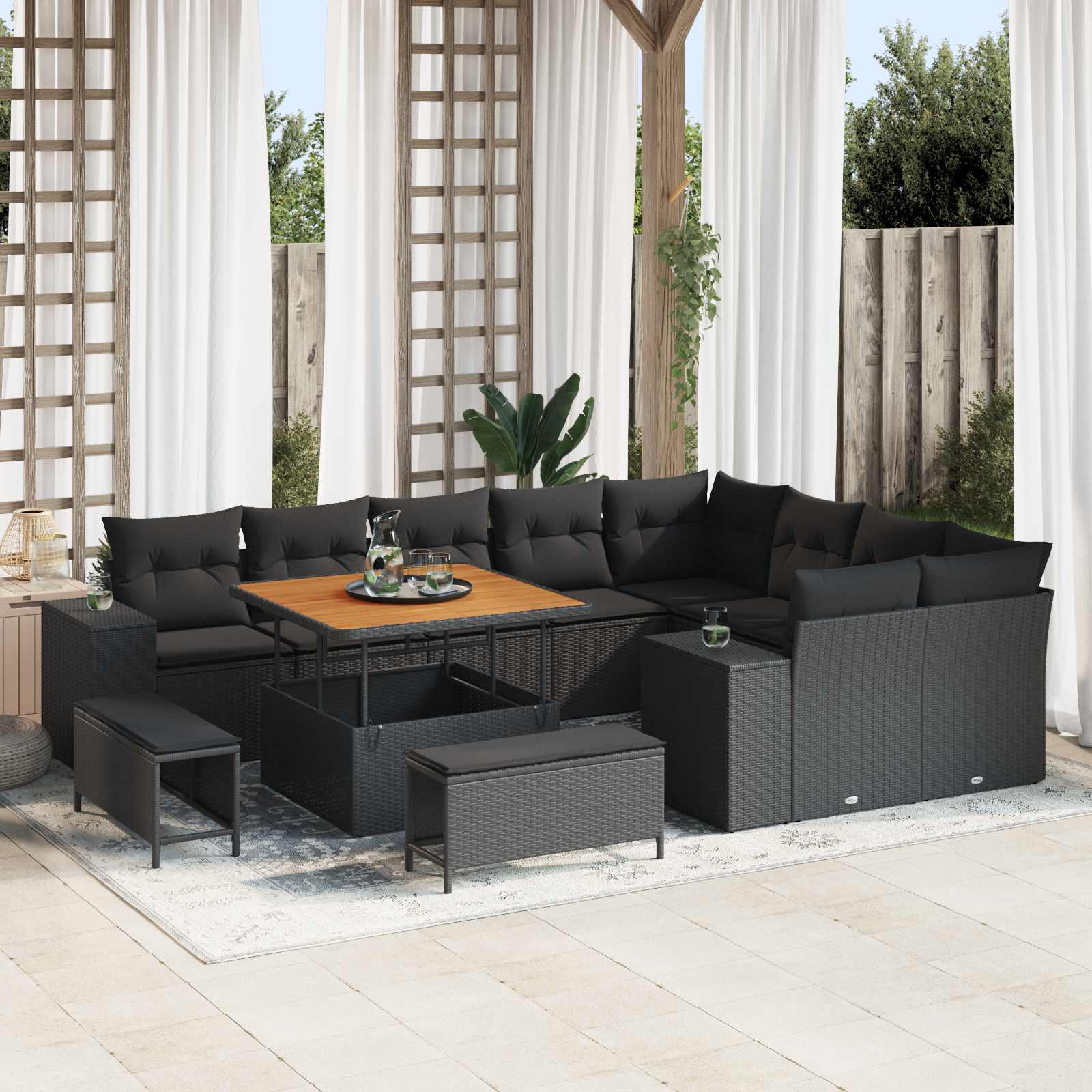 Gartensofa-set 12 stk. Schwarz Poly-Rattan