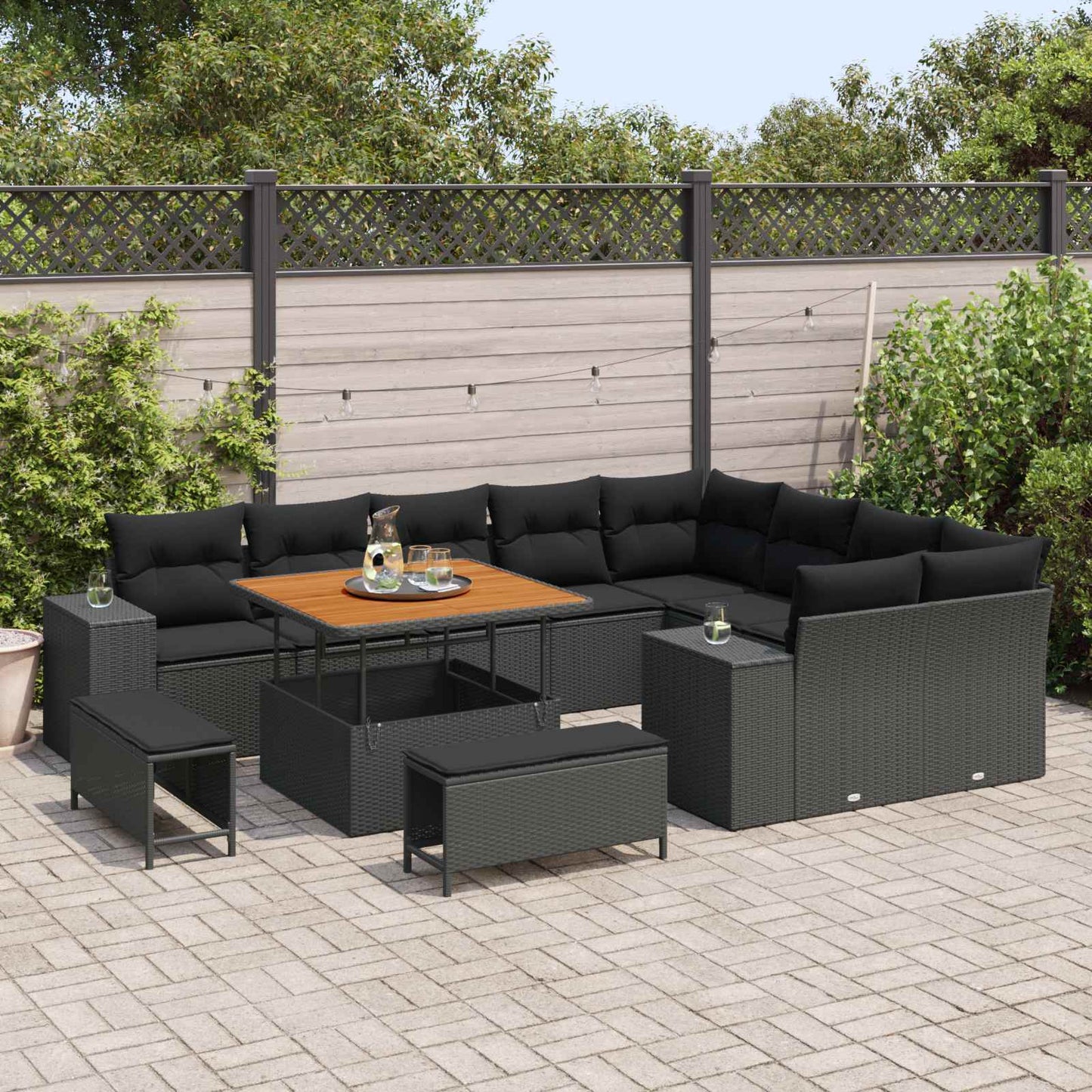 Gartensofa-set 12 stk. Schwarz Poly-Rattan