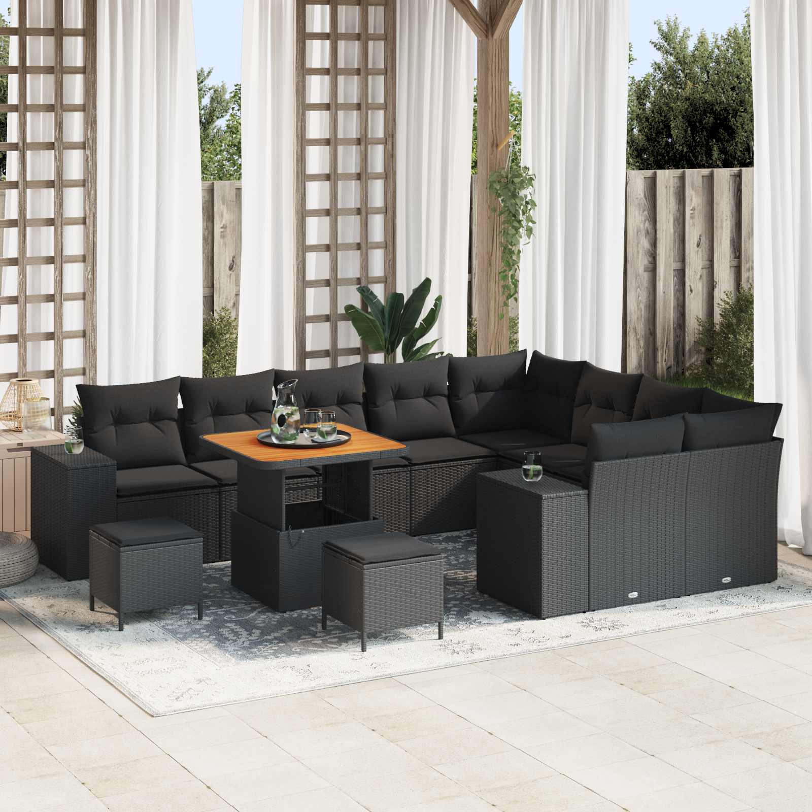 Gartensofa-set 12 Stk. Schwarz Poly-Rattan