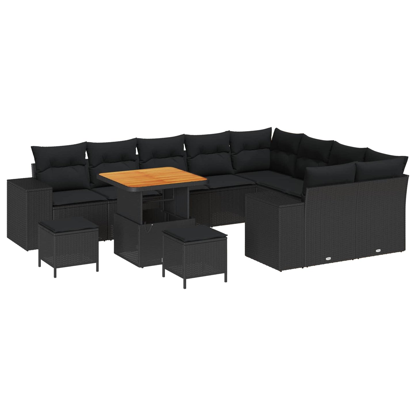 Gartensofa-set 12 Stk. Schwarz Poly-Rattan