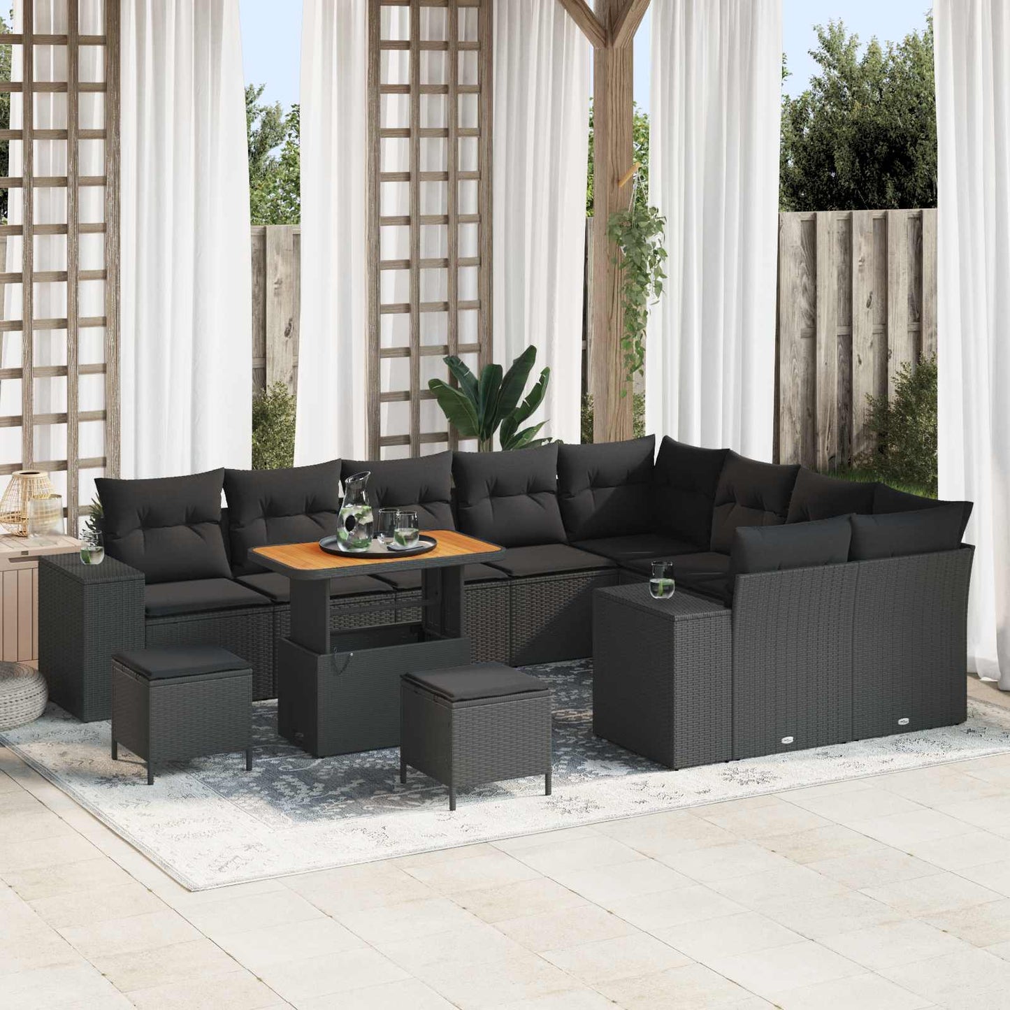 Gartensofa-set 12 Stk. Schwarz Poly-Rattan