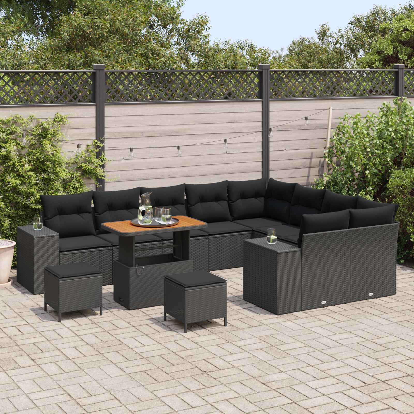 Gartensofa-set 12 Stk. Schwarz Poly-Rattan