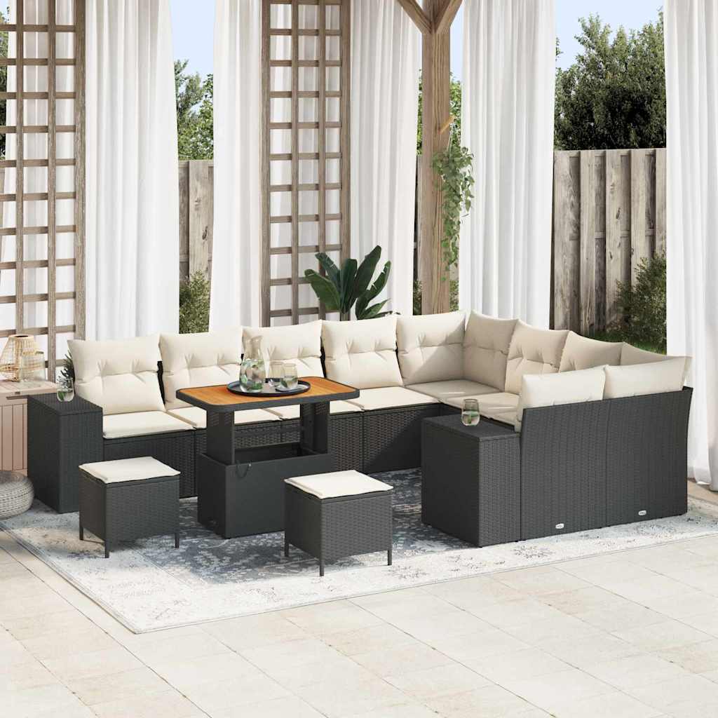 Gartensofa-set mit Kissen 12 pcs Schwarz Poly-Rattan
