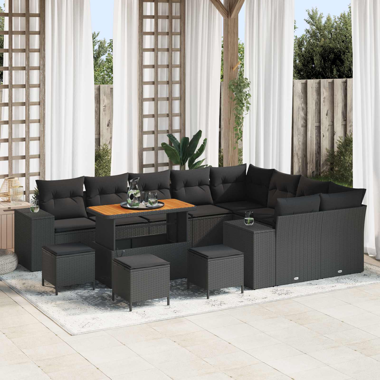 Gartensofa-set 13 stk. Schwarz Poly-Rattan