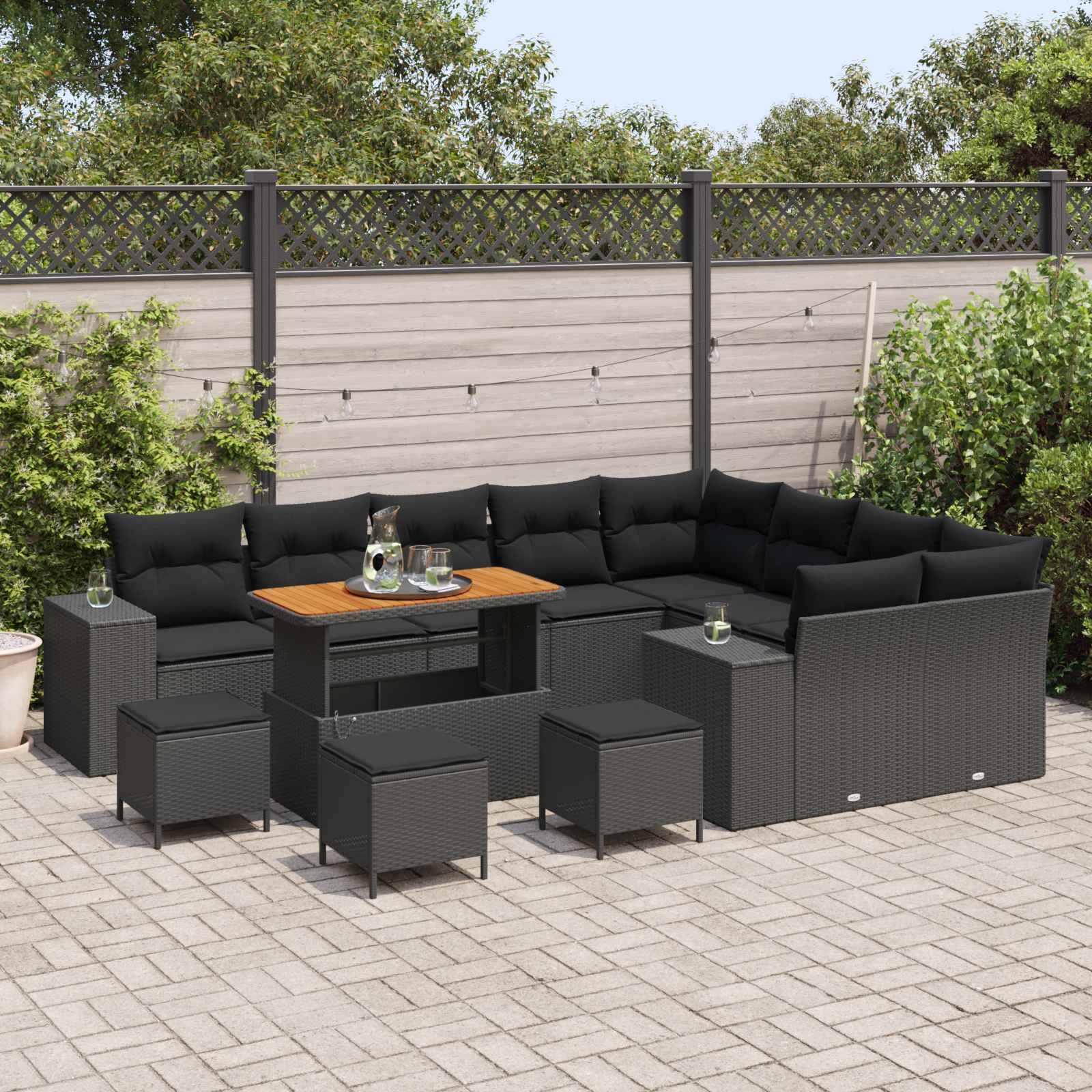 Gartensofa-set 13 stk. Schwarz Poly-Rattan