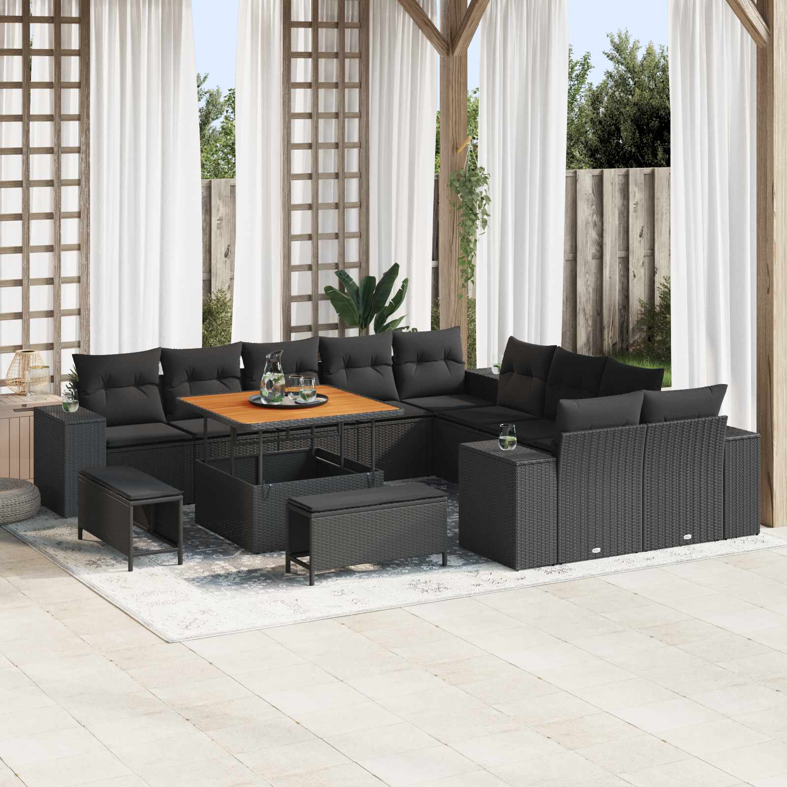 Gartensofa-set 13 Stk. Schwarz Poly-Rattan