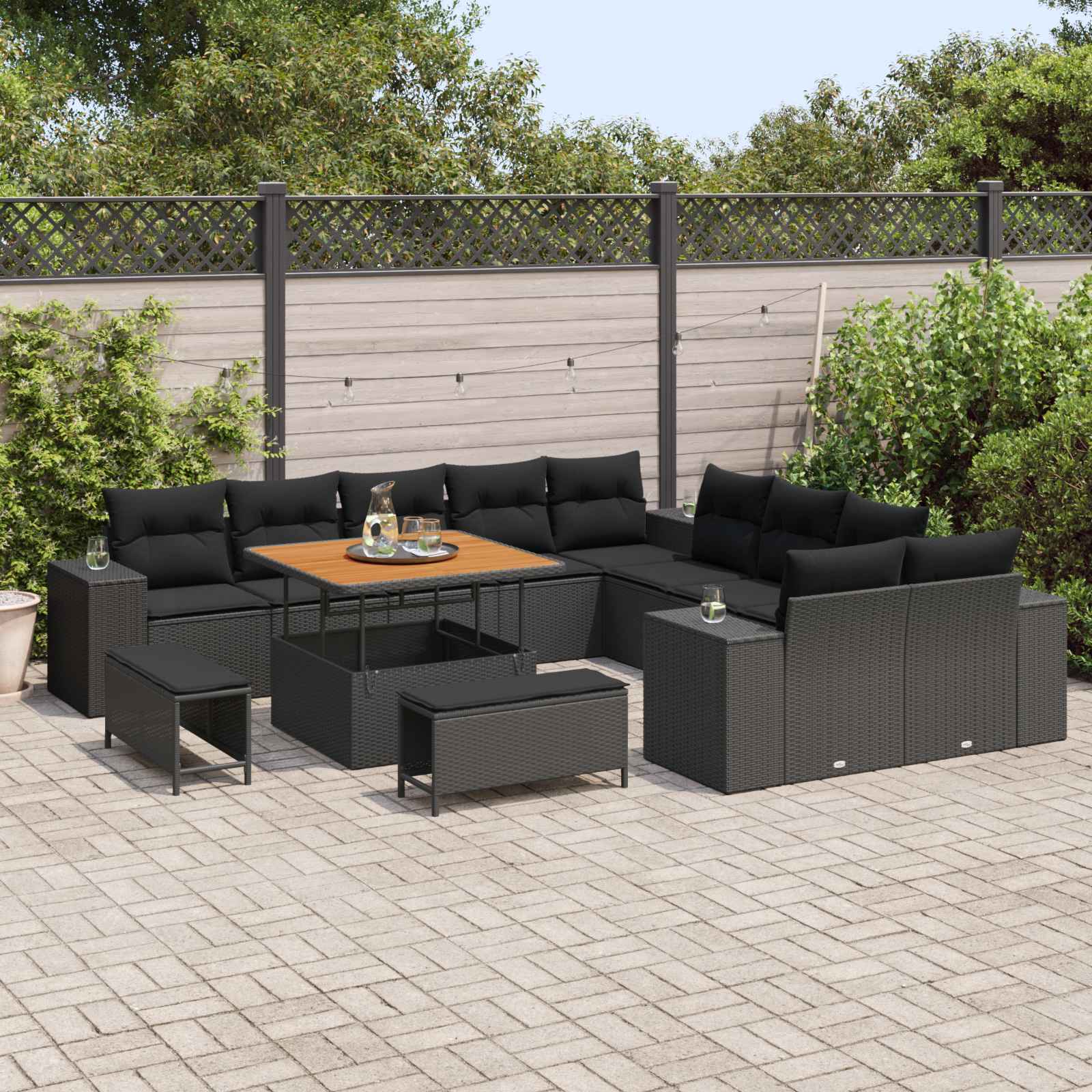 Gartensofa-set 13 Stk. Schwarz Poly-Rattan
