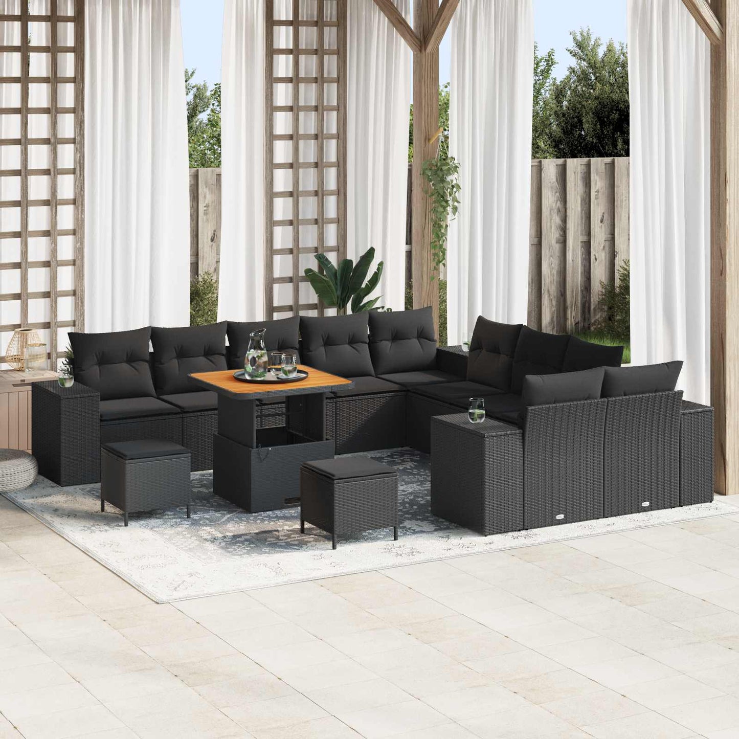 Gartensofa-set 13 Stk. Schwarz Poly-Rattan