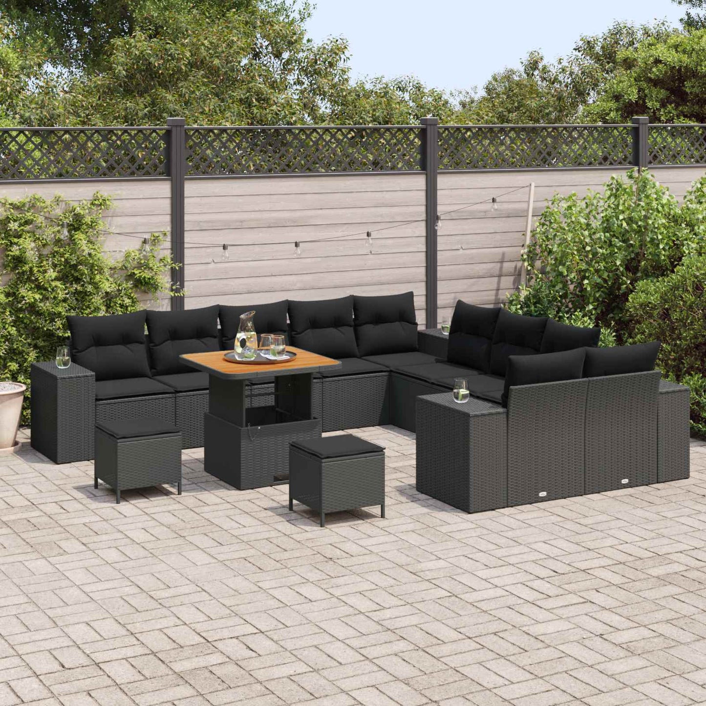 Gartensofa-set 13 Stk. Schwarz Poly-Rattan