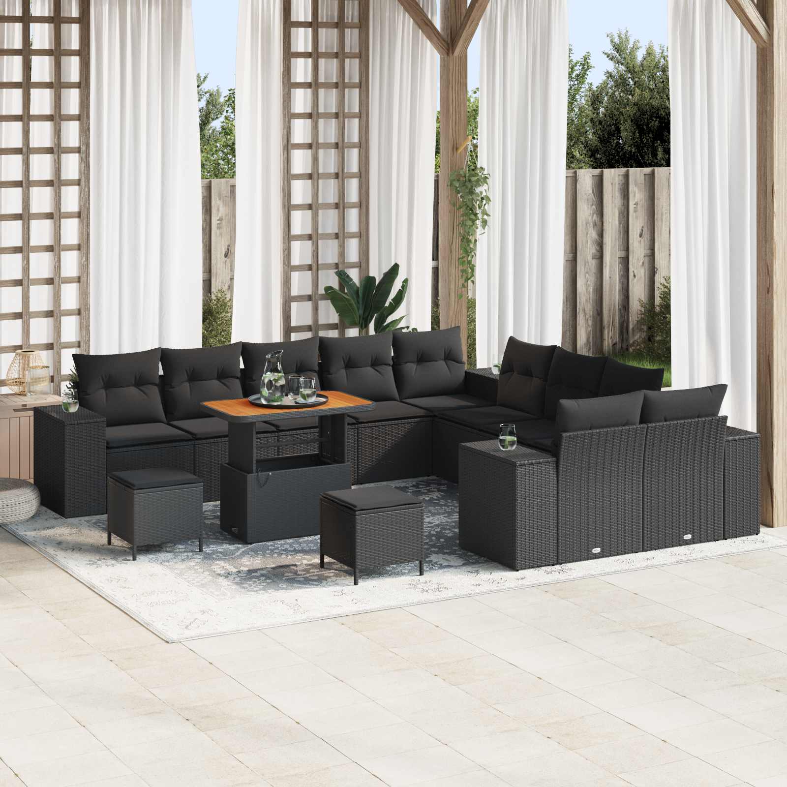 Gartensofa-set 13 stk. Schwarz Poly-Rattan