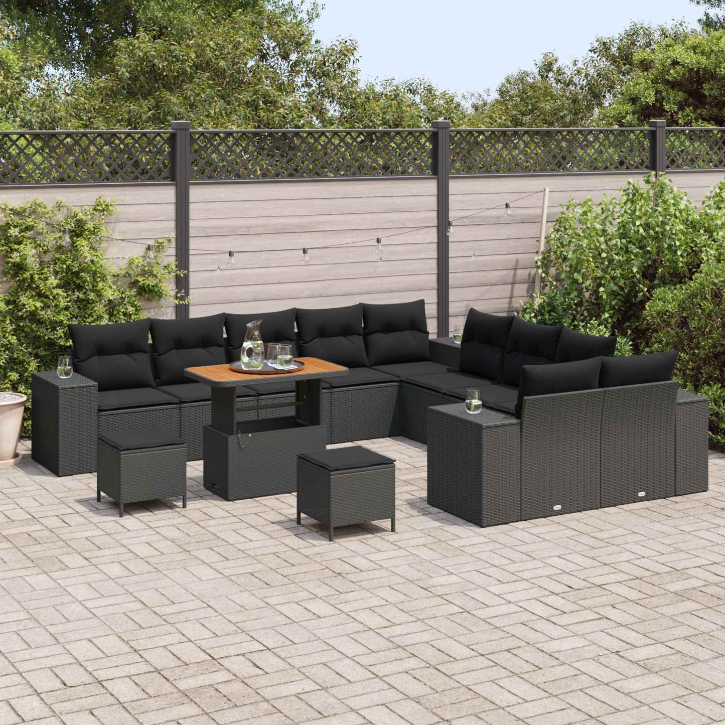 Gartensofa-set 13 stk. Schwarz Poly-Rattan