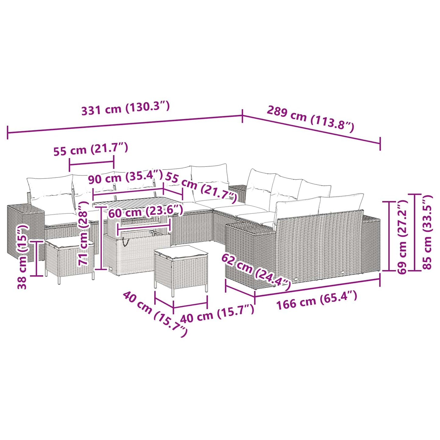 Gartensofa-set 13 stk. Schwarz Poly-Rattan