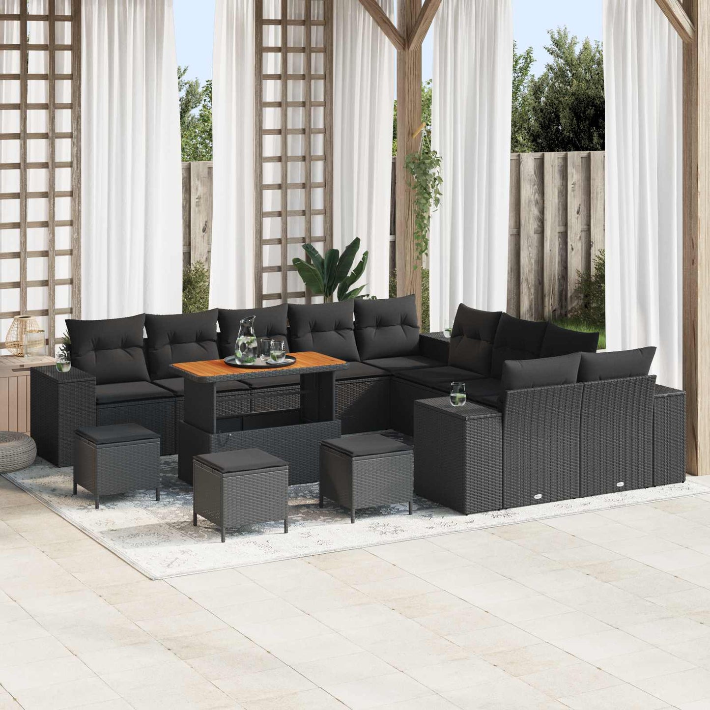 Gartensofa-set 14 Stk. Schwarz Poly-Rattan
