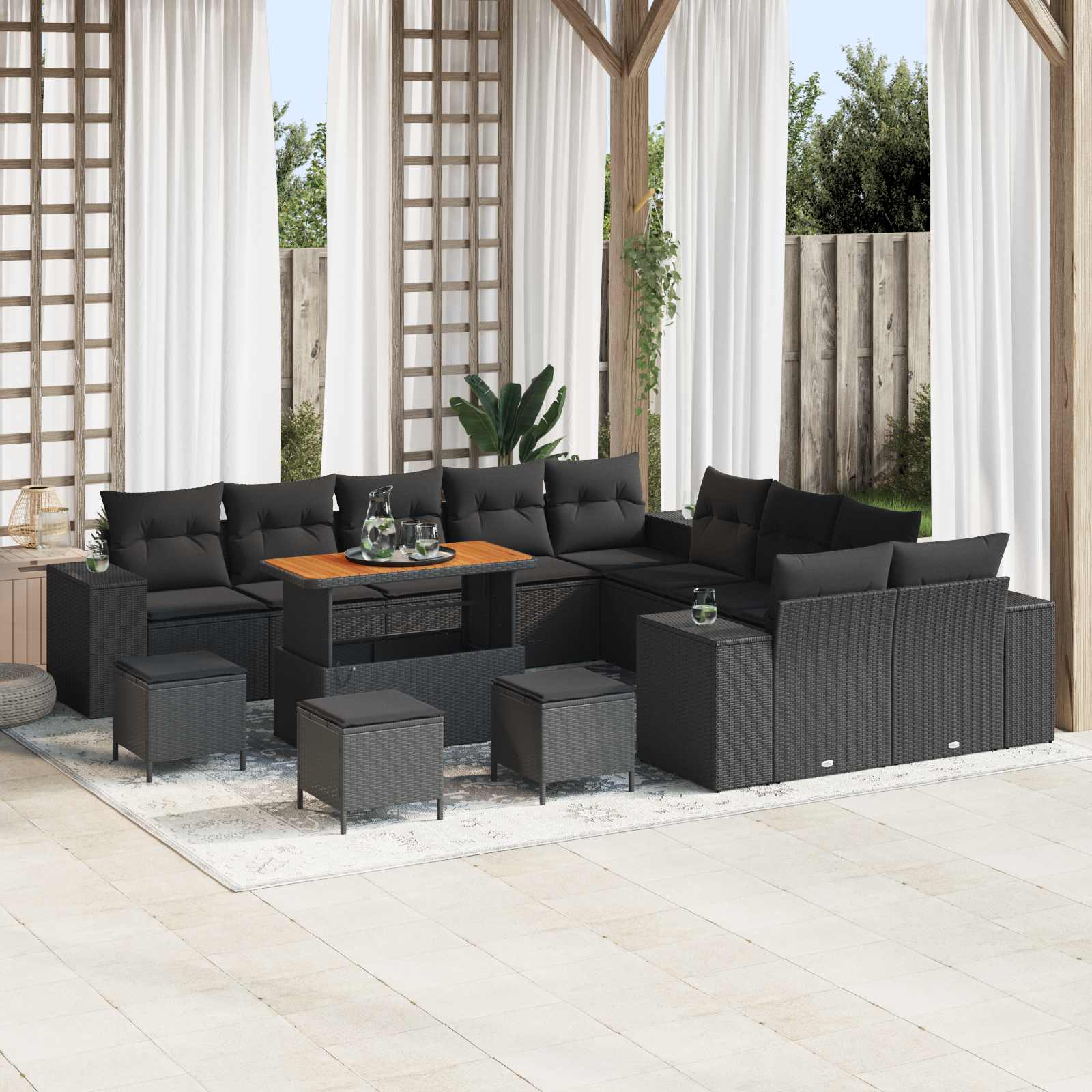 Gartensofa-set 14 Stk. Schwarz Poly-Rattan