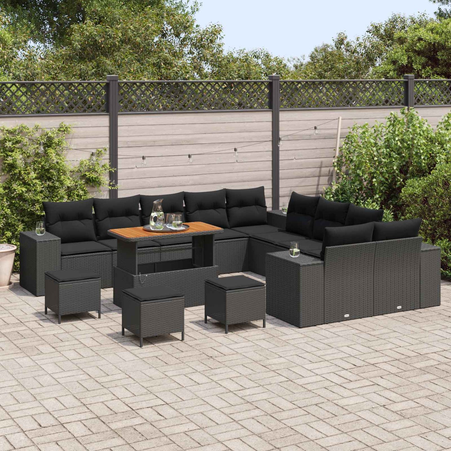 Gartensofa-set 14 Stk. Schwarz Poly-Rattan
