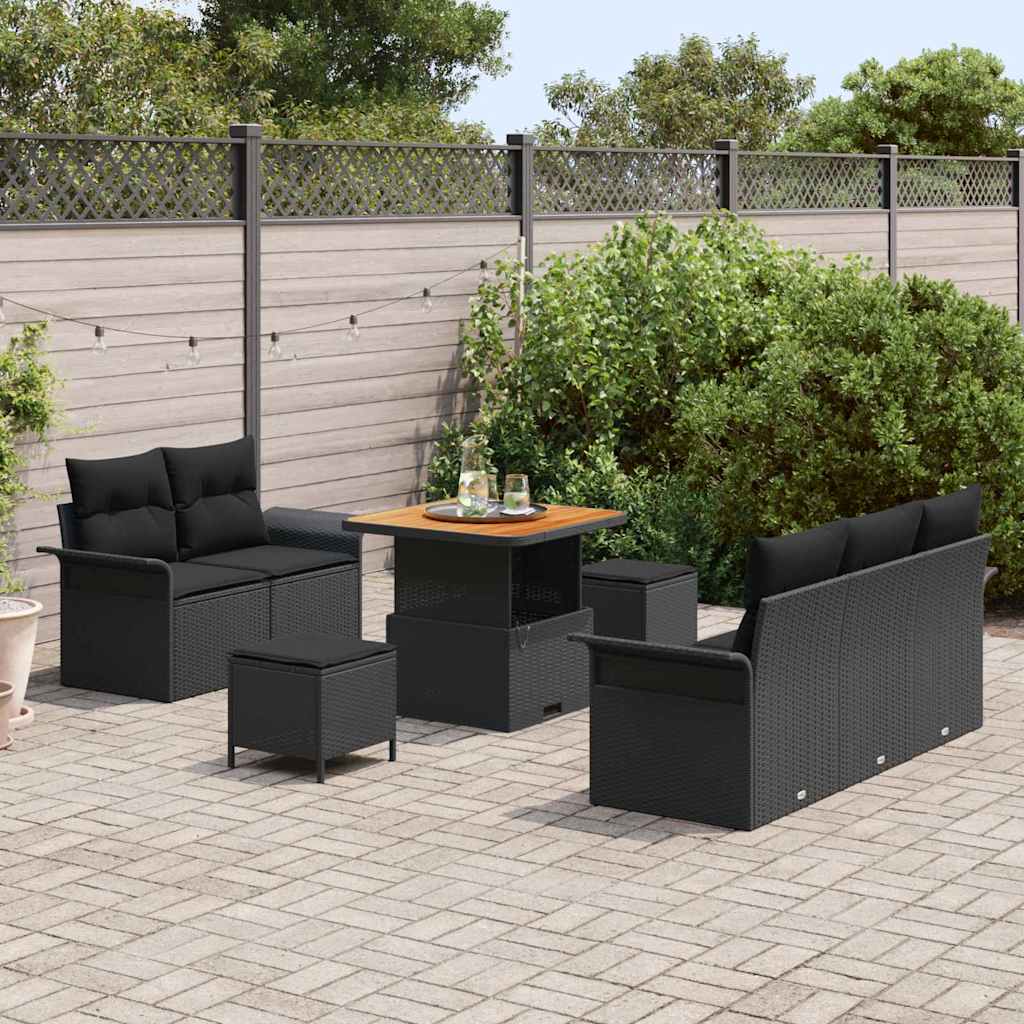 Gartensofa-set 8 stk. Schwarz Poly-Rattan