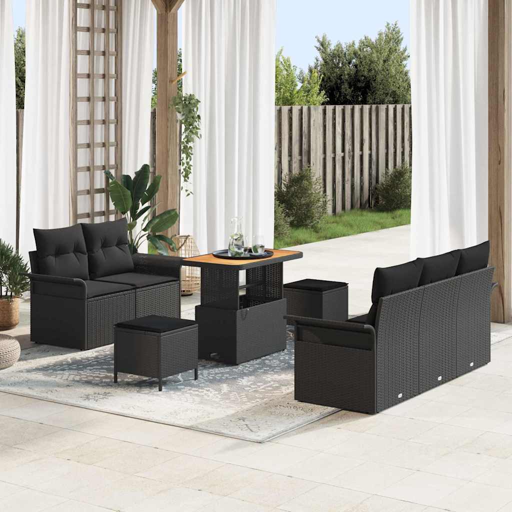 Gartensofa-set 8 stk. Schwarz Poly-Rattan