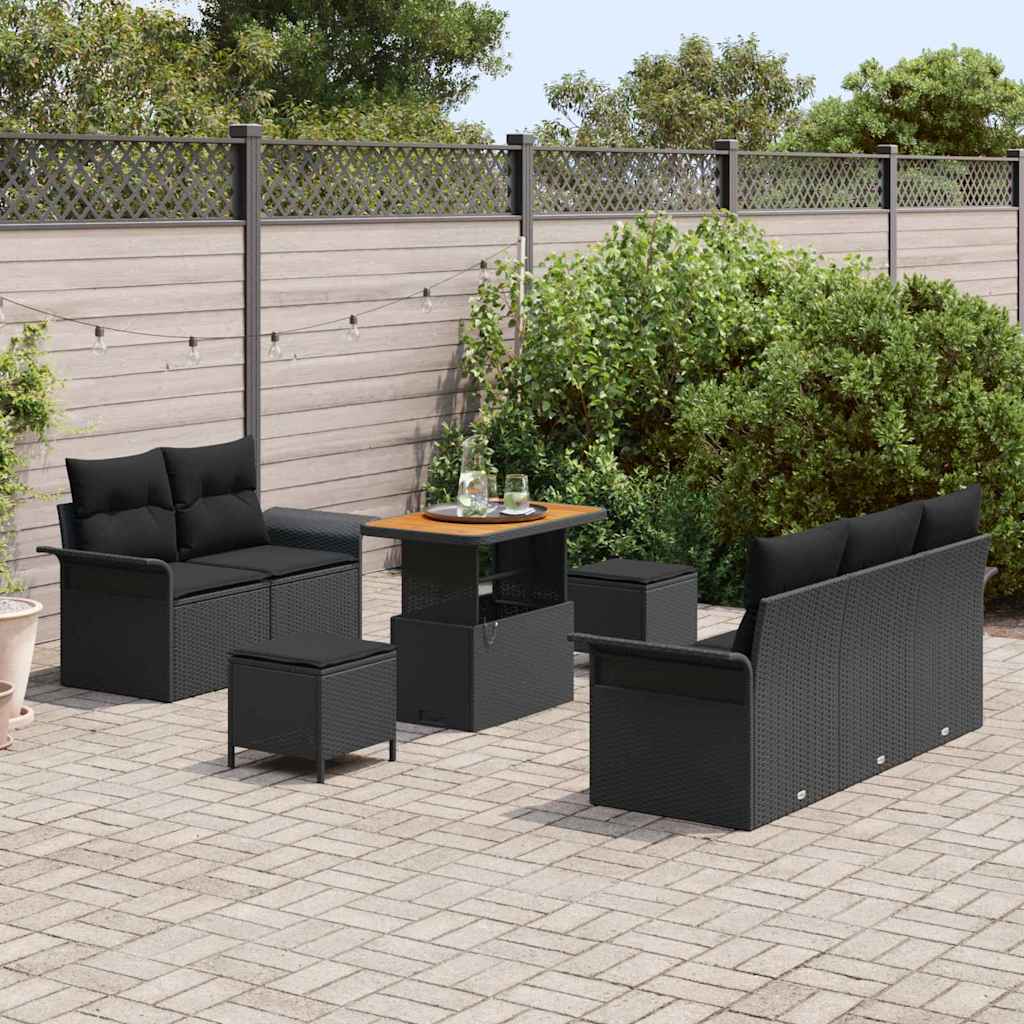 Gartensofa-set 8 stk. Schwarz Poly-Rattan