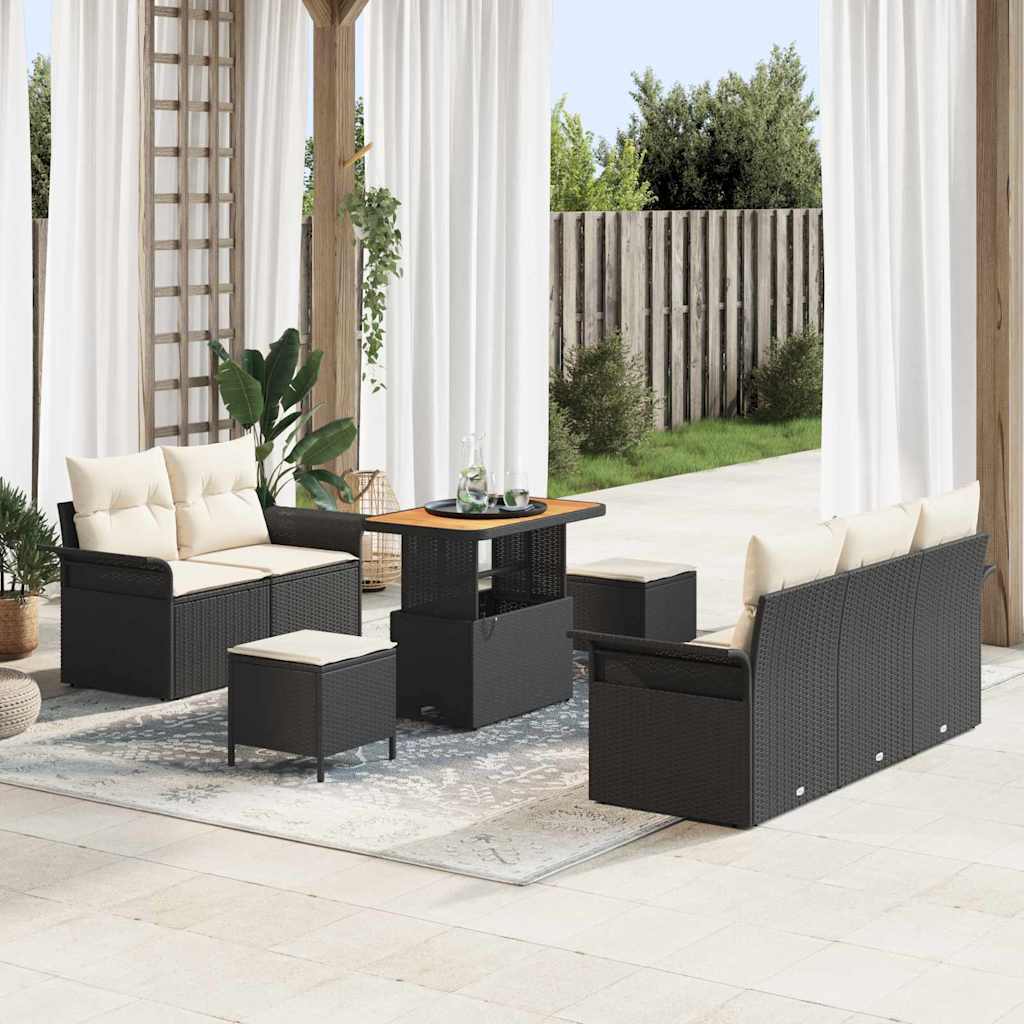 Gartensofa-set 8 stk. Schwarz Poly-Rattan