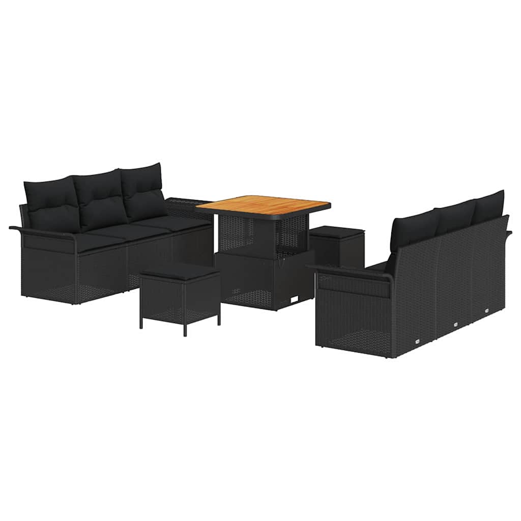 Gartensofa-set 9 stk. Schwarz Poly-Rattan
