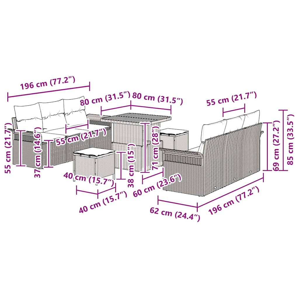 Gartensofa-set 9 stk. Schwarz Poly-Rattan