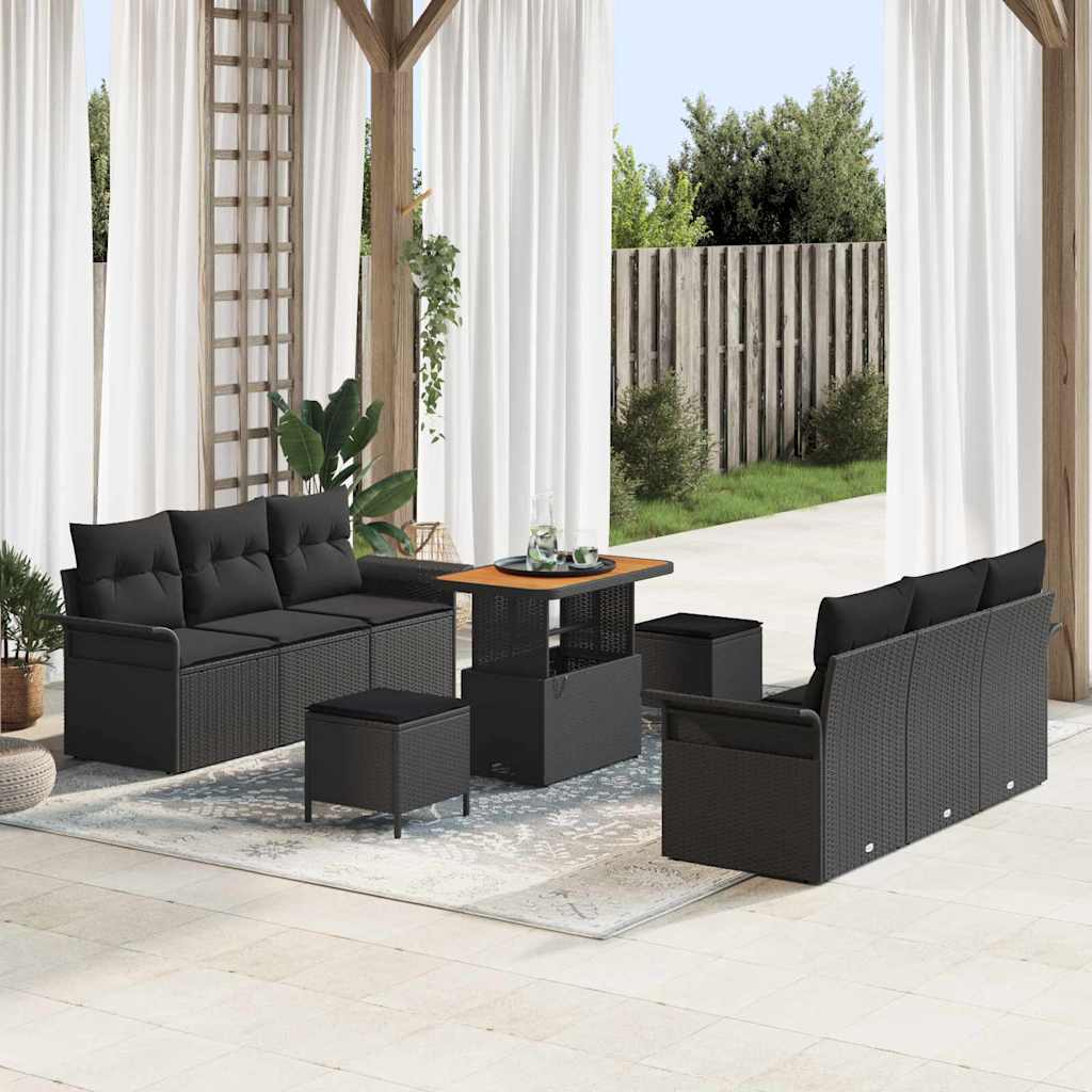 Gartensofa-set 9 stk. Schwarz Poly-Rattan