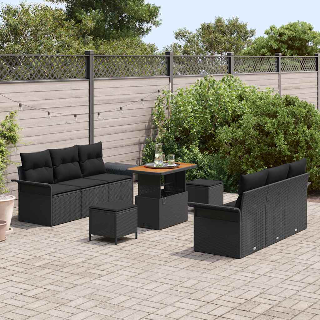 Gartensofa-set 9 stk. Schwarz Poly-Rattan