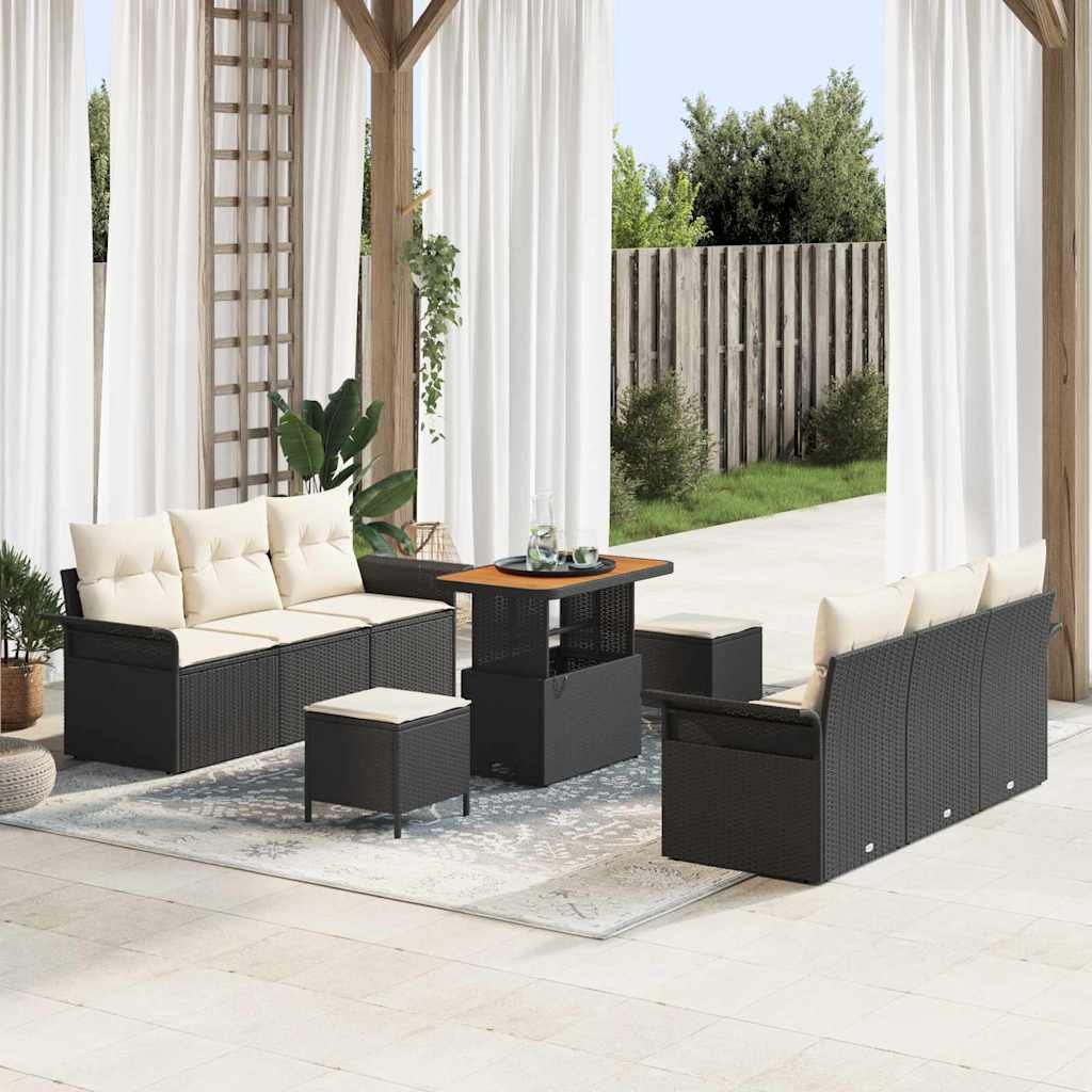 Gartensofa-set 9 stk. Schwarz Poly-Rattan