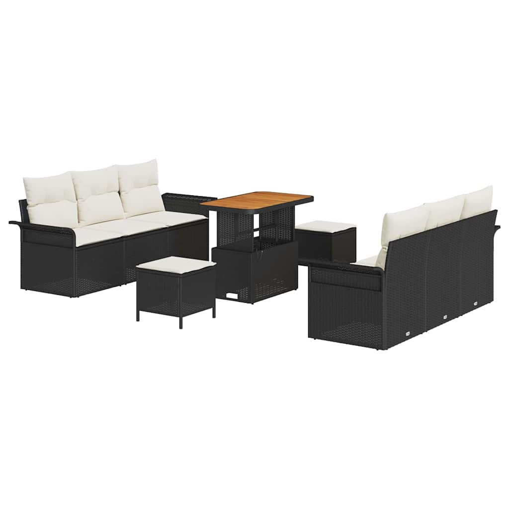 Gartensofa-set 9 stk. Schwarz Poly-Rattan