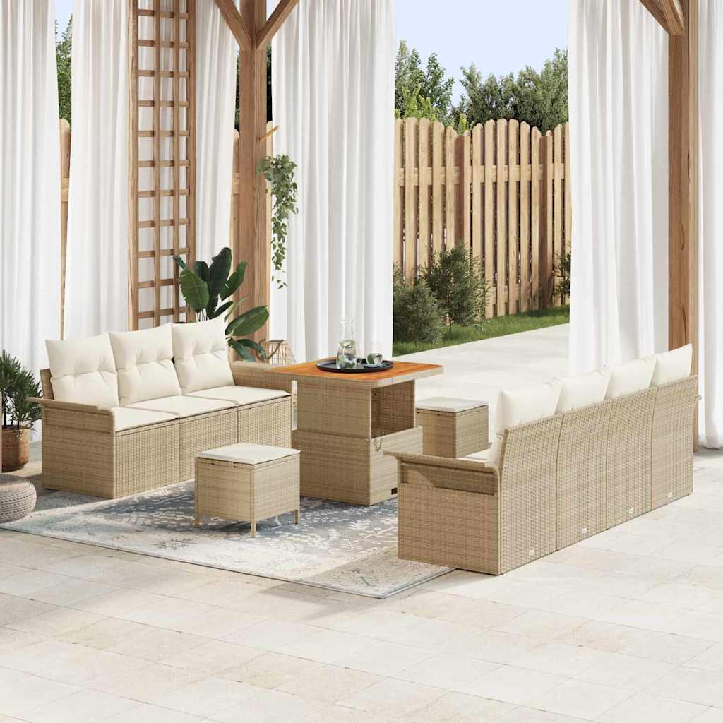 Gartensofa-set 10 stk. Beige Poly-Rattan