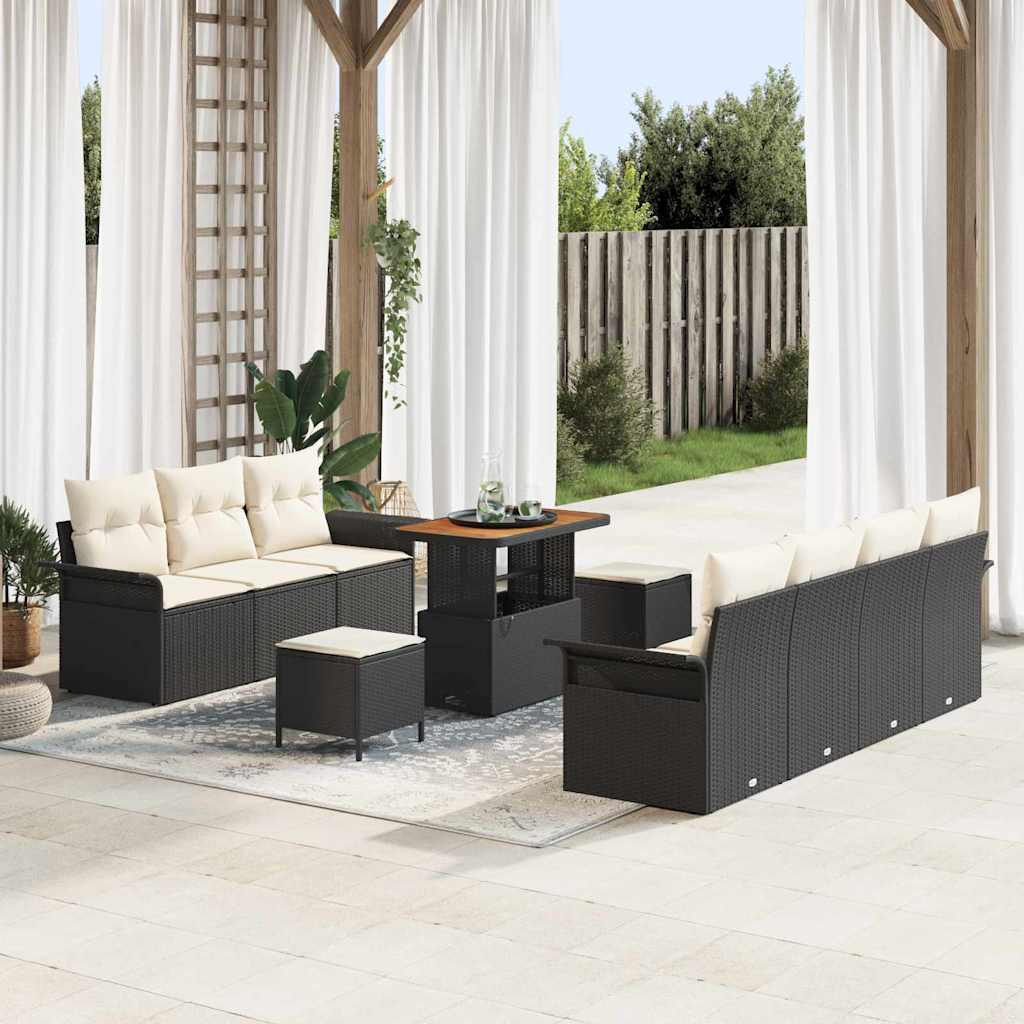 Gartensofa-set 10 stk. Schwarz Poly-Rattan