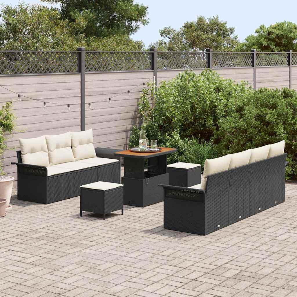 Gartensofa-set 10 stk. Schwarz Poly-Rattan