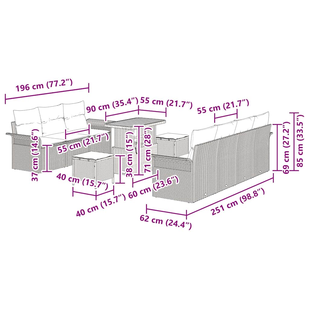 Gartensofa-set 10 stk. Schwarz Poly-Rattan