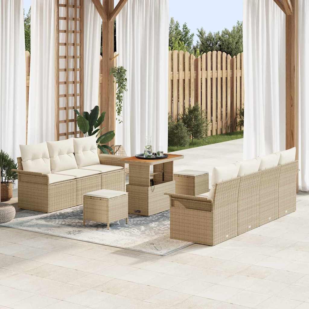 Gartensofa-set 10 stk. Beige Poly-Rattan