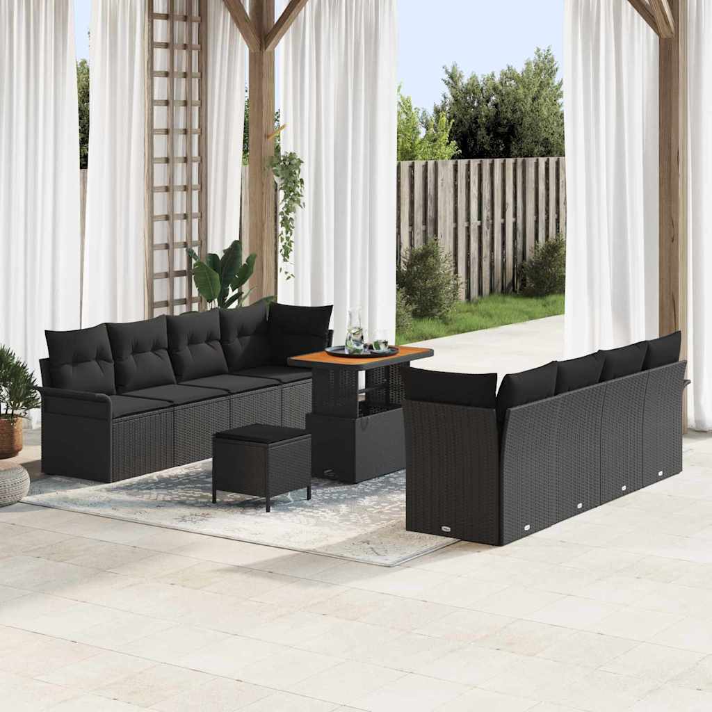 Gartensofa-set 11 Stk. Schwarz Poly-Rattan