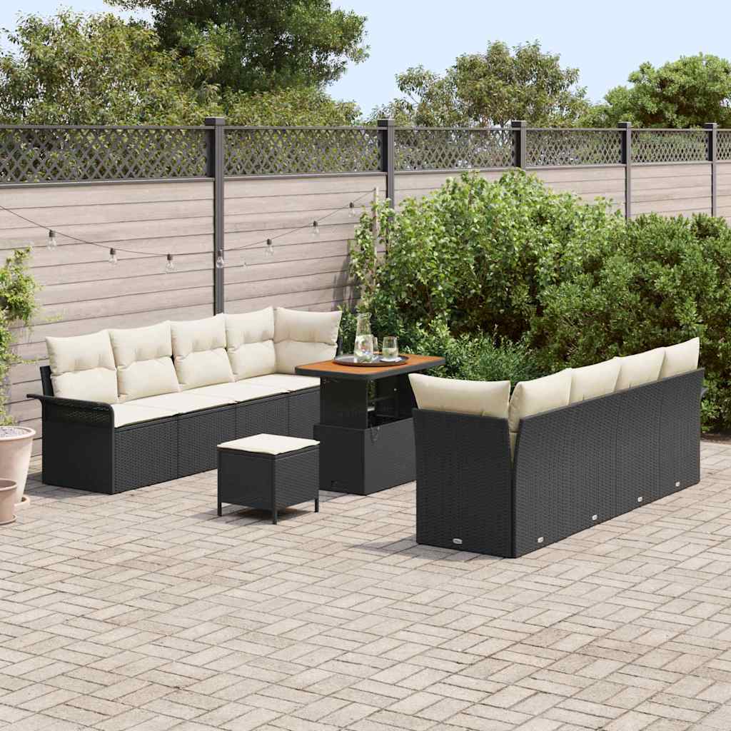 Gartensofa-set 11 stk. Schwarz Poly-Rattan