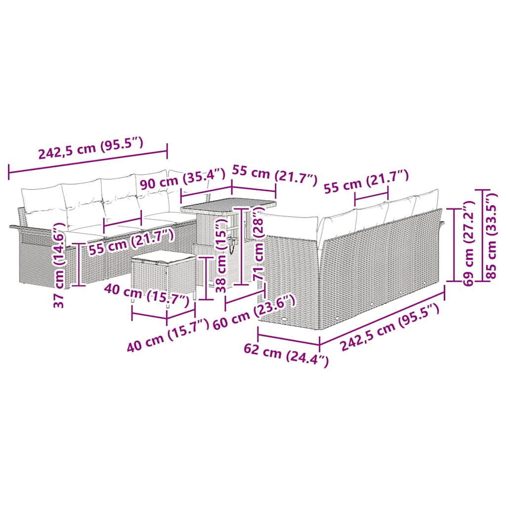 Gartensofa-set 11 stk. Schwarz Poly-Rattan