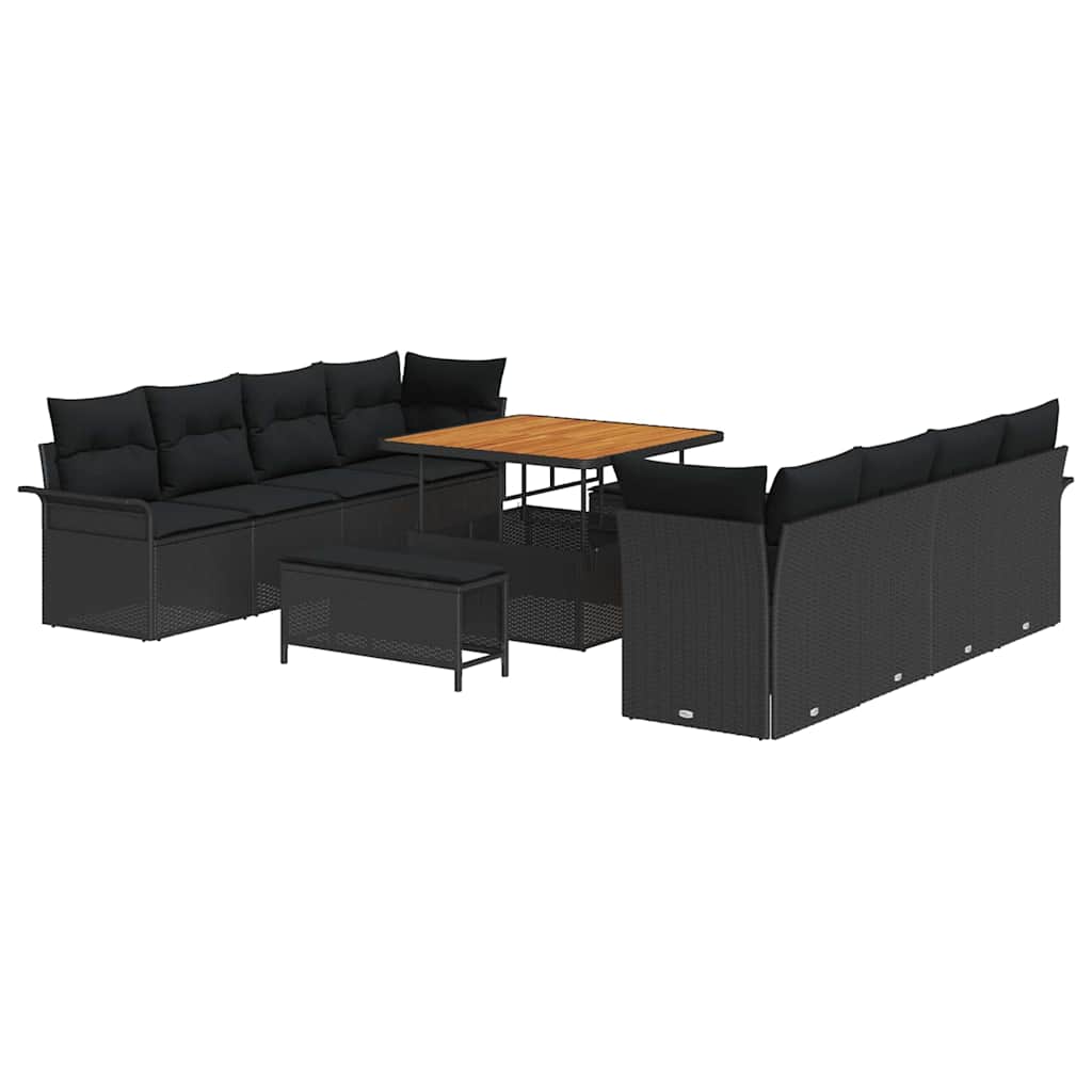 Gartensofa-set 11 Stk. Schwarz Poly-Rattan